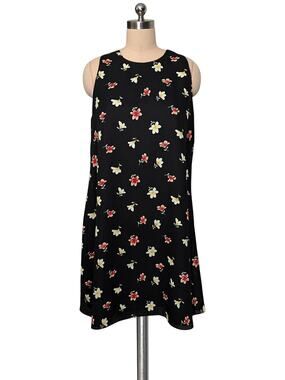 Vintage Cute Lined  DATIANI  80's 90's Y2K Black Floral Print Shift Dress 10